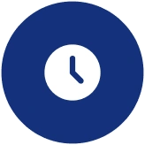 Blue circle with a white clock icon showing hands at 10:10.